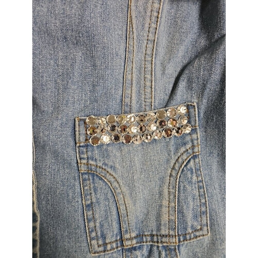 Vintage Y2K 80’s Jeanology Jean Jacket Blue Denim Embellished Beaded Size 14 - Picture 3 of 10
